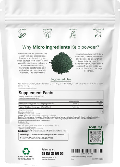 2lbs Organic Kelp Powder, | Sustainably US Grown, Raw Ascophyllum Nodosum Source | Rich in Iodine for Thyroid Support