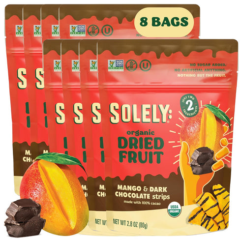 SOLELY - Organic Mango Chocolate Drizzled Strips (2.8 oz Resealable Bags, Pack