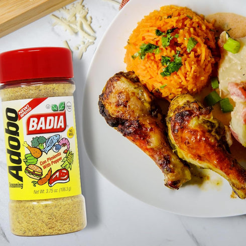 3.75 oz Badia Adobo with Pepper, Adobo con Pimienta Smoky, Spicy & Savory for Meats, Chicken, Seafood, & Veggies