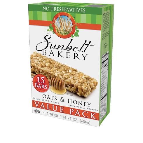 120-1.0 OZ (8 Sunbelt Bakery Oats & Honey Chewy Granola Bars, Bars Boxes)