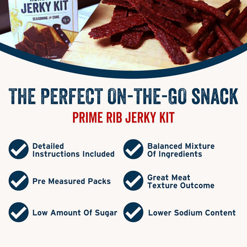 PS Seasoning Jerky Seasoning and Cure Kit (Buttery Prime Rib) - Grand Champion American Association of Meat Processors Award - Wild Game Hunters - Jerky Cure - Dehydrated - Beef, Turkey, Venison - DIY