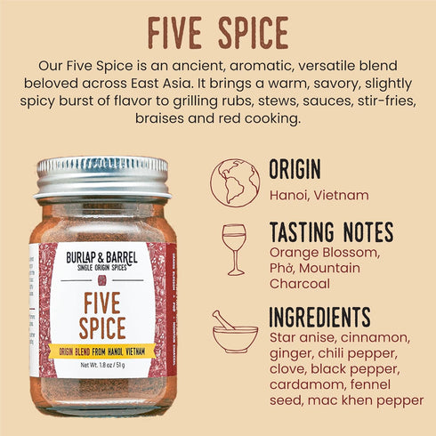 1.8oz Burlap & Barrel Five Spice Warm, Slightly Spicy, Aromatic Vietnamese Five Spice As Seen on Shark Tank - Glass Jar