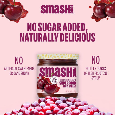 (6 Smash Foods Cherry Pomegranate Jam | Low-Calorie, No Sugar Added Keto Jam with Upcycled Fruit & Chia Seeds | Vegan