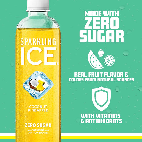 17 oz (Pack 12) Sparkling Ice, Coconut Pineapple Sparkling Water, Zero Sugar Flavored Water, with Vitamins