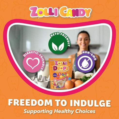 1.6 oz) Zolli Drops Sugar Free Candy with Xylitol, Dye-Free Lollipops - Keto & Diabetic-Friendly, Dentist-Approved