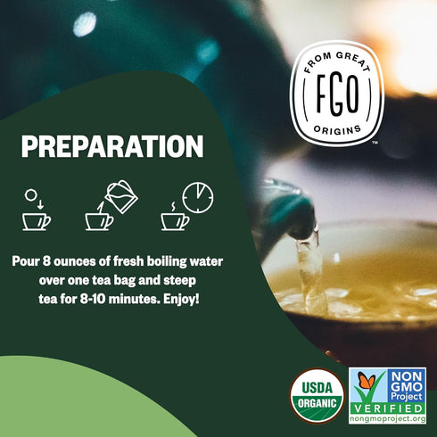 FGO Organic Nettle Leaf Tea, 100 Count, Eco-Conscious Caffeine Free Tea Bags in Resealable Bag