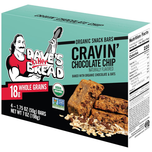 4 (Pack 3) Dave's Killer Bread Cravin' Chocolate Chip Snack Bars, CT with Branded Sticker