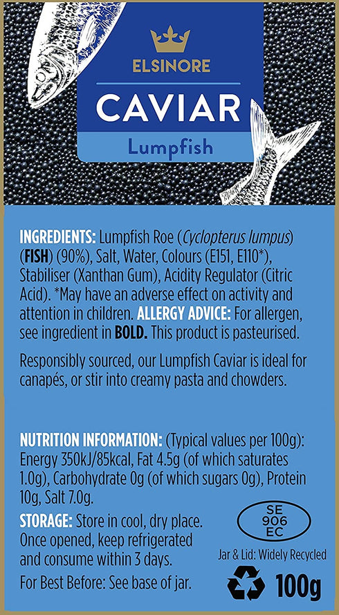 Elsinore 2 3.5oz 2 Pack, 200g Black Lumpfish Caviar from , x - Black Caviar Food Total - Responsibly Sourced - Safe