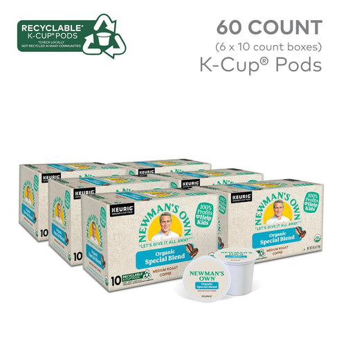 60 Count, (6 Packs 10) Newman's Own Organic Special Blend, Keurig Single Serve K-Cup Pods, Medium Roast Coffee