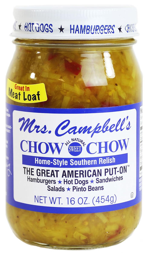 GOLDING FARMS 16 Oz (Pack 2) Mrs. Campbell's All Natural Sweet Southern Chow Chow Relish, Glass Jar
