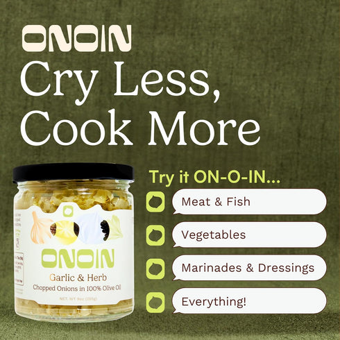 100% 9 oz (Pack 2) ONOIN Chopped Onions in Olive Oil - Seed Oil Free & Ready-to-Use Flavor Base & Topping | Garlic