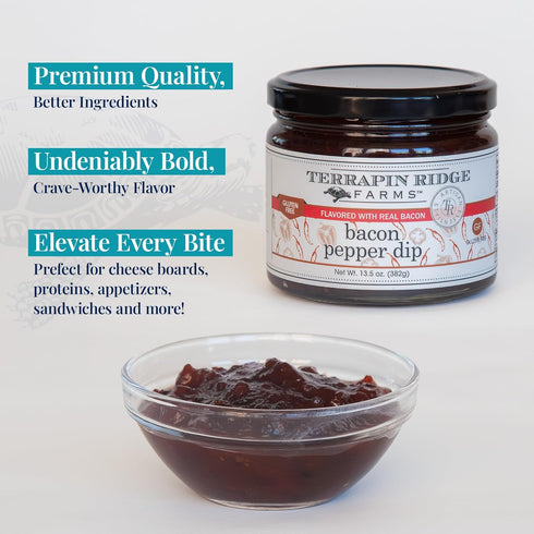 13.5 oz Terrapin Ridge Farms Gourmet Bacon Pepper Dip Spicy & Savory Party Spread, Gluten & Dairy Free Jar