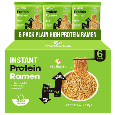 Hethstia High Protein Ramen Plain, 6 Pack Instant Ramen Noodles 30g Plant