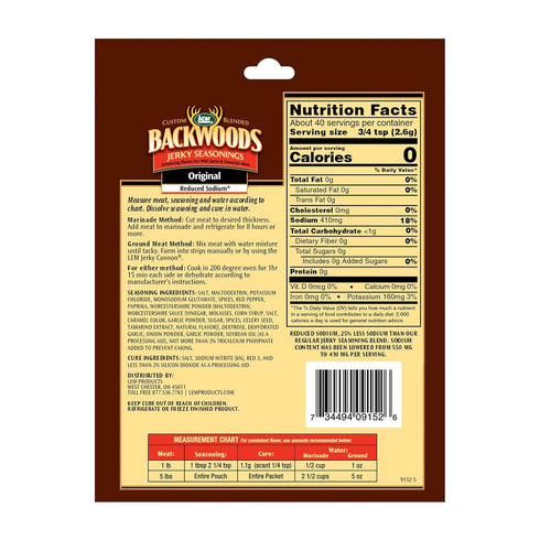 5 3.6 Packet Packet LEM Products Backwoods Reduced Sodium Original Jerky Seasoning, Ideal for Wild Game and Domestic