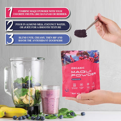 4 Oz Gourmanity Organic Maqui Berry Powder, Freeze-Dried Chilean Superfood Powder, Rich in Antioxidants and Nutrients