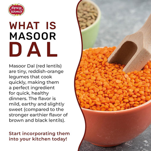Spicy World 2 (32 oz) Masoor Dal Pound Bag - Red Lentils Split - All Natural By