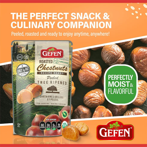 3oz Gefen Organic Whole Peeled and Roasted Chestnuts Bag | Peeled and Ready to Eat | Great For Cooking & Baking |