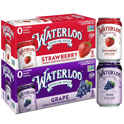 Waterloo Sparkling Water Two-Flavor Pack, 12 Fl Oz Cans, Pack of 16,