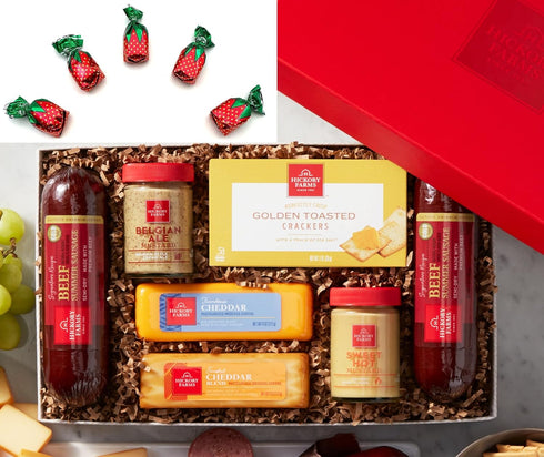 Summer Hickory Farms Holiday Gift Boxed Hearty Sausage & Cheddar Cheese with Added Strawberry Bon Bons!