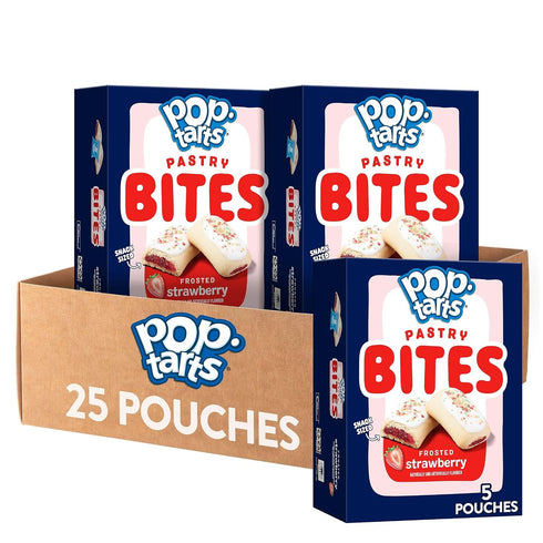 Pop-Tarts Baked Pastry Bites, Kids Snacks, School Lunch, Frosted Strawberry (5 Boxes,