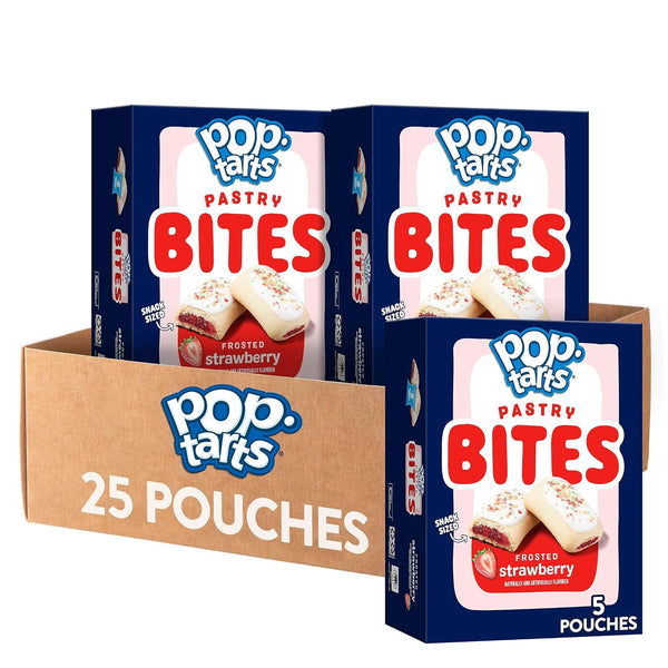 Pop-Tarts Baked Pastry Bites, Kids Snacks, School Lunch, Frosted Strawberry (5 Boxes,