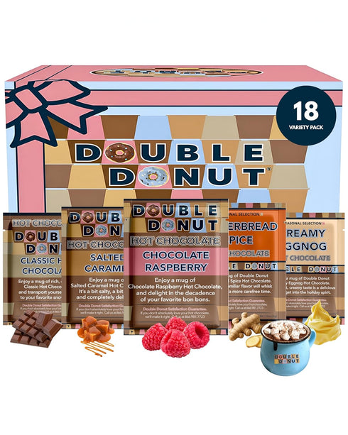 Double Donut Coffee Flavored Hot Chocolate Packets Variety Pack,18 Count Includes Classic,
