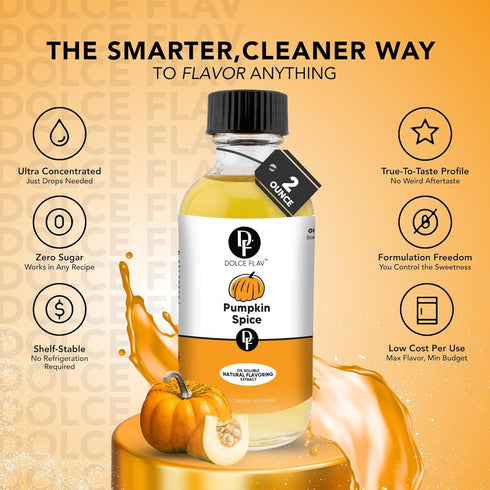 8 Dolce Flav Natural Pumpkin Spice Extract Ounce Oil-Soluble Kosher, Sugar-Free, Concentrated Warm Pumpkin Spice