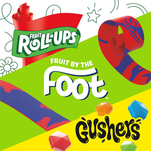 Pack, 8 5.1 oz (Pack 8) Fruit Roll-Ups, Fruit by the Foot, Gushers Fruit Flavored Snacks Variety Gluten Free, Ct