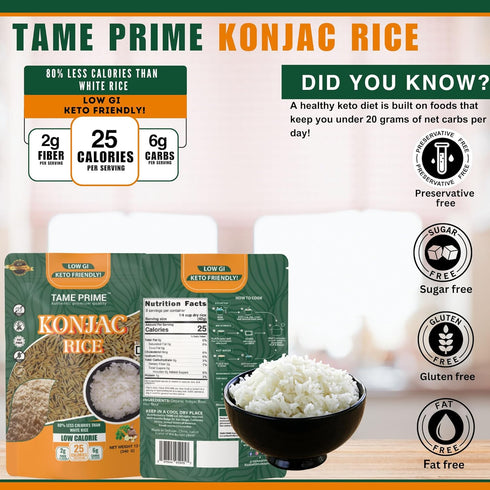 12 oz, GI,80% Tame prime dried Shirataki rice, Konjac rice Keto Friendly,Low less calories than white rice.