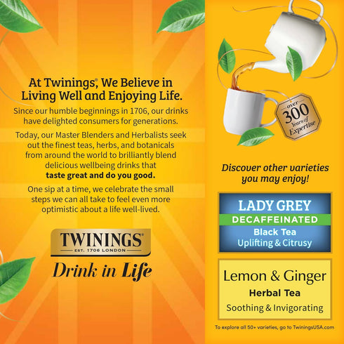 100 Count (Pack 1), 100 Twinings Decaffeinated Earl Grey Black Tea Individually Wrapped Bags, of Flavoured with Citrus