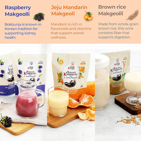 3 24 (3-Pack K-Makgeolli DIY Kit - Traditional Korean Rice Wine Making Kit Flavors (Black Raspberry, Brown Rice, Jeju