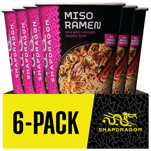 6 Pack Pack Snapdragon Miso Ramen Cup Noodles - Instant Ramen Bowl with Authentic Wheat Noodles, Soup Sauce Base, Vege