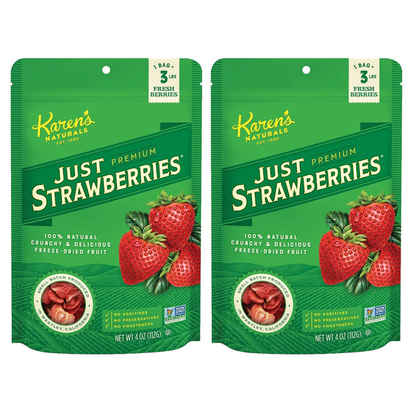 Karens Naturals Freeze Dried Strawberries, 4 oz, 2 Pack, No Sugar Added,