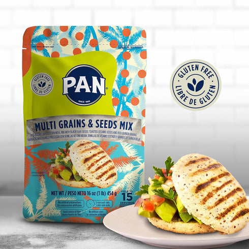 (16 oz Pack 1) P.A.N. Multi Grains & Seeds Mix White Corn Meal - Harina Pan Venezolana Pre-cooked Gluten Free Flour
