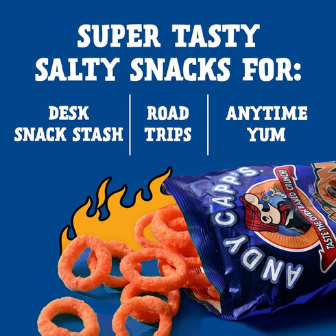 Andy Capp's 2 oz Beer Battered Flavored Onion Flavored Rings Baked Oat and Corn Snacks, Hot