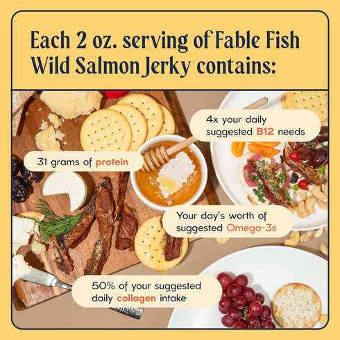 31g Omega-3s 3 Pack Fable Fish Wild Alaskan Salmon Jerky - Wild Caught Salmon with of Protein - Tasty Fish Jerky