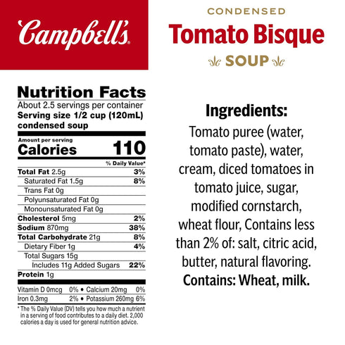 10.75 oz (12 Pack) Campbell's Condensed Tomato Bisque Soup, Can