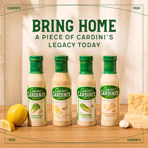 12 oz., Cardini's Light Caesar Dressing, fl. Made with Parmesan Cheese, Vinegars, Garlic and Anchovies, Perfect Chicken