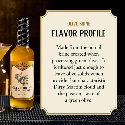 12.8 Oz Fee Brothers Olive Brine - Dirty Martini Olive Juice, Cocktail Mixer, Hand Crafted in the USA, Fl