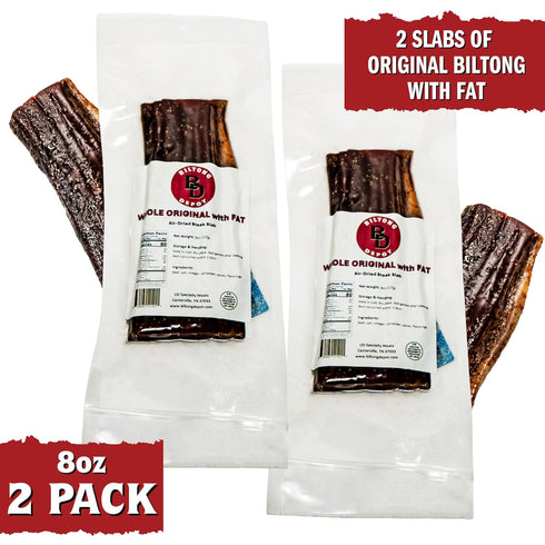 1lb (2 8oz Biltong Depot Original Beef Biltong Slab with Fat x Slabs) | Air-Dried Beef Jerky Snack | High Protein |