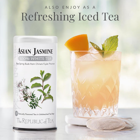 100% 50 The Republic of Tea Asian Jasmine White Tea Bags, Steeps Low-Caffeinated Cups