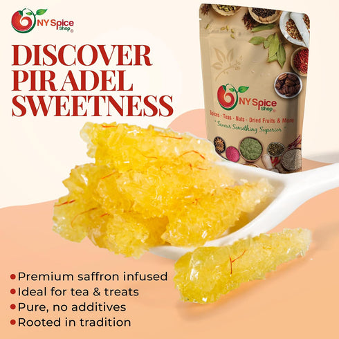 3 NY Spice Shop Golden Crystal Rock Candy with Saffron - Pound Natural Sugar Crystals Infused with Pure Saffron Strands