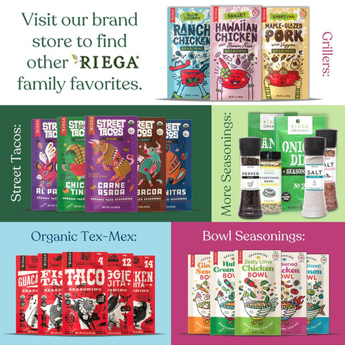 0.71oz Packets, 8 Count Riega Fajita Seasoning Blend, Organic Tex-Mex Spice Mix for Chicken, Beef, or Veggies