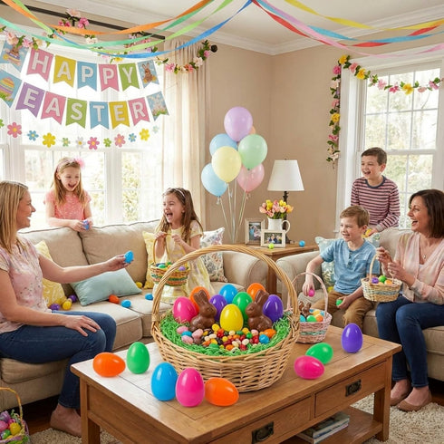 SAILYLENCEY 12-Pack 3.43 inch 6 Large Plastic Easter Eggs with Secure Lock - Assorted Colors, Fillable & Reusable