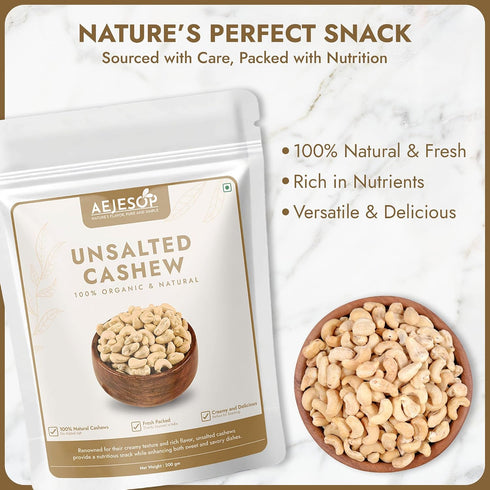 7oz (200g) AEJESOP Organic Unsalted Cashew, Raw Cashews Whole