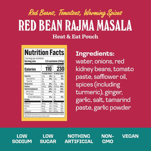 10oz, Pack 1 Brooklyn Delhi Red Bean Rajma Masala Pouches - Ready to Eat, Microwavable Entree - Vegan, Gluten Free