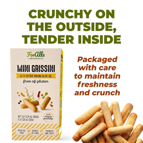 For Alle 6x1.05 oz (6.34 oz) (Pack 4) Gluten Free Mini Grissini with Extra Virgin Olive Oil, Traditional Italian
