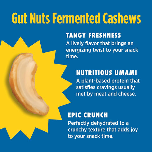 3oz (3 Pack) Gut Nuts - Fermented and Sprouted "Sourdough" Cashews for Gut Health - Tangy, Umami, & Salty Flavors