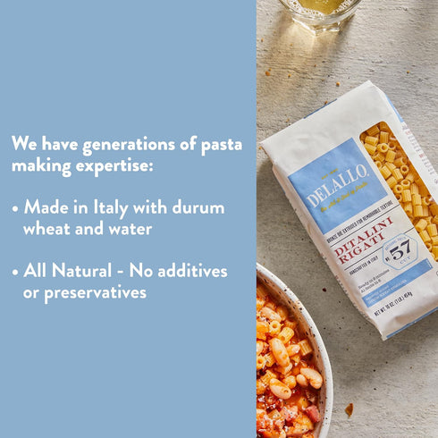 1 7 Pack, 9 DeLallo Ditalini Pasta, Pound Bag, Tiny Tube Shaped, Made in Italy, Al Dente Pasta, Cooks in Minutes, Made