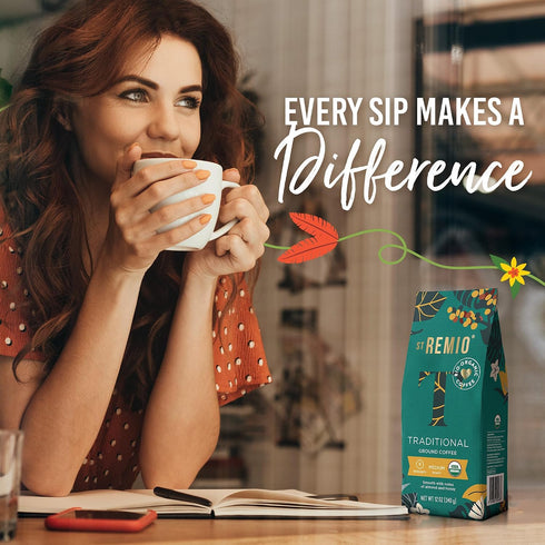 12 oz 100% ST REMIO Ground Coffee Traditional - Medium Roast, USDA Organic, Bio Organic, Smooth Honey and Almond